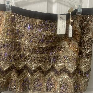 Club Monaco Gold Sequin Mini Skirt with Black Waistband